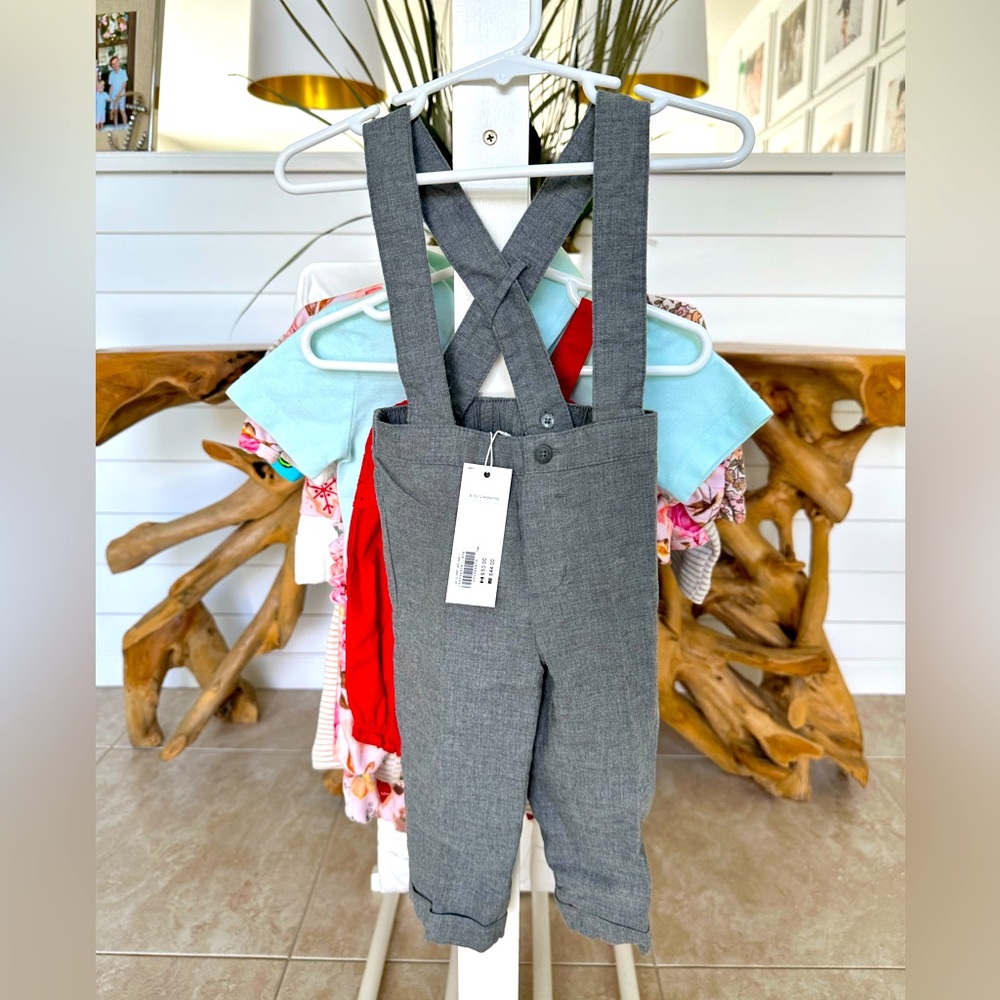 Janie and Jack grey flannel pants with suspenders size 6 - 12 months